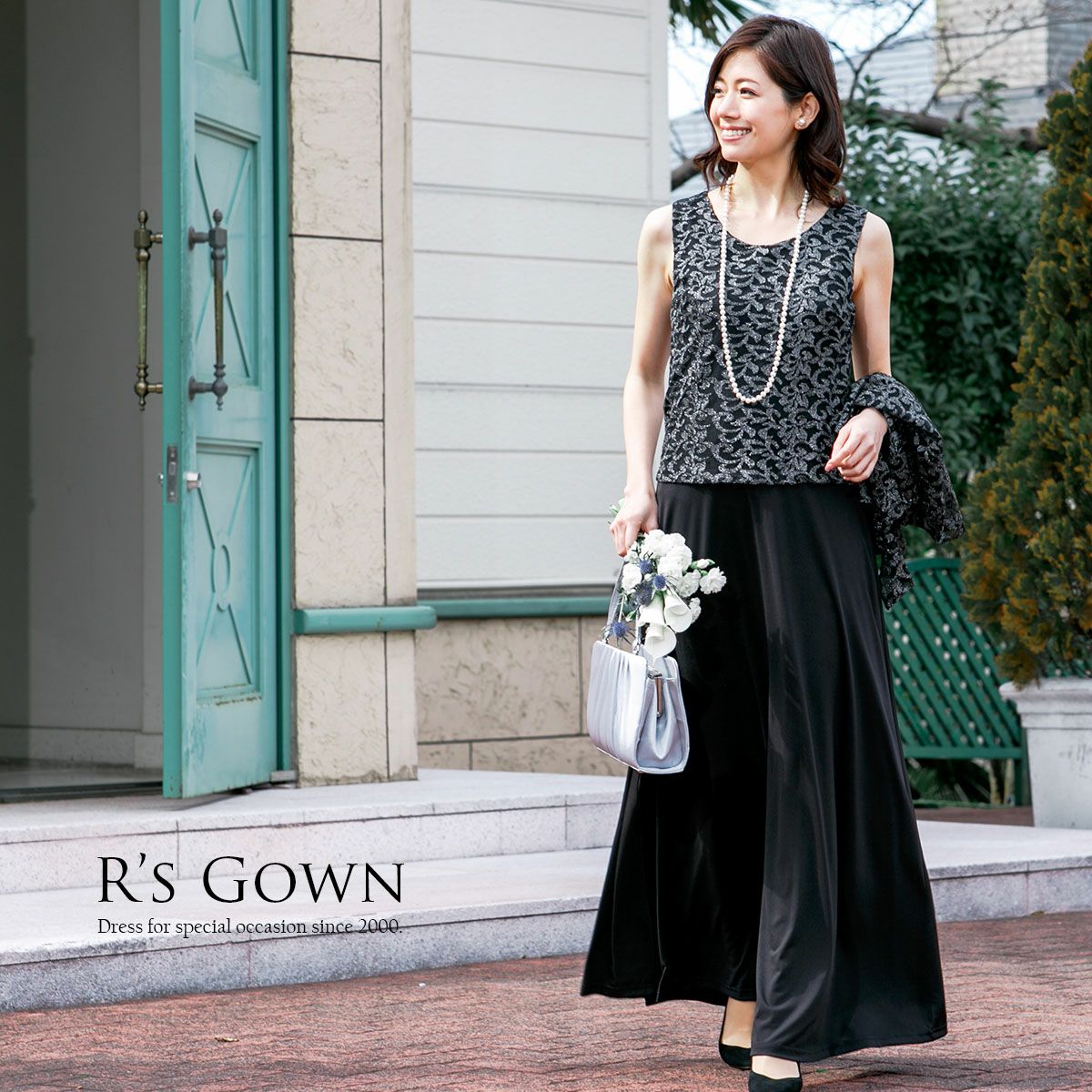 ロングドレス 結婚式 母親 大きいサイズ対応のボレロ付きロングドレス