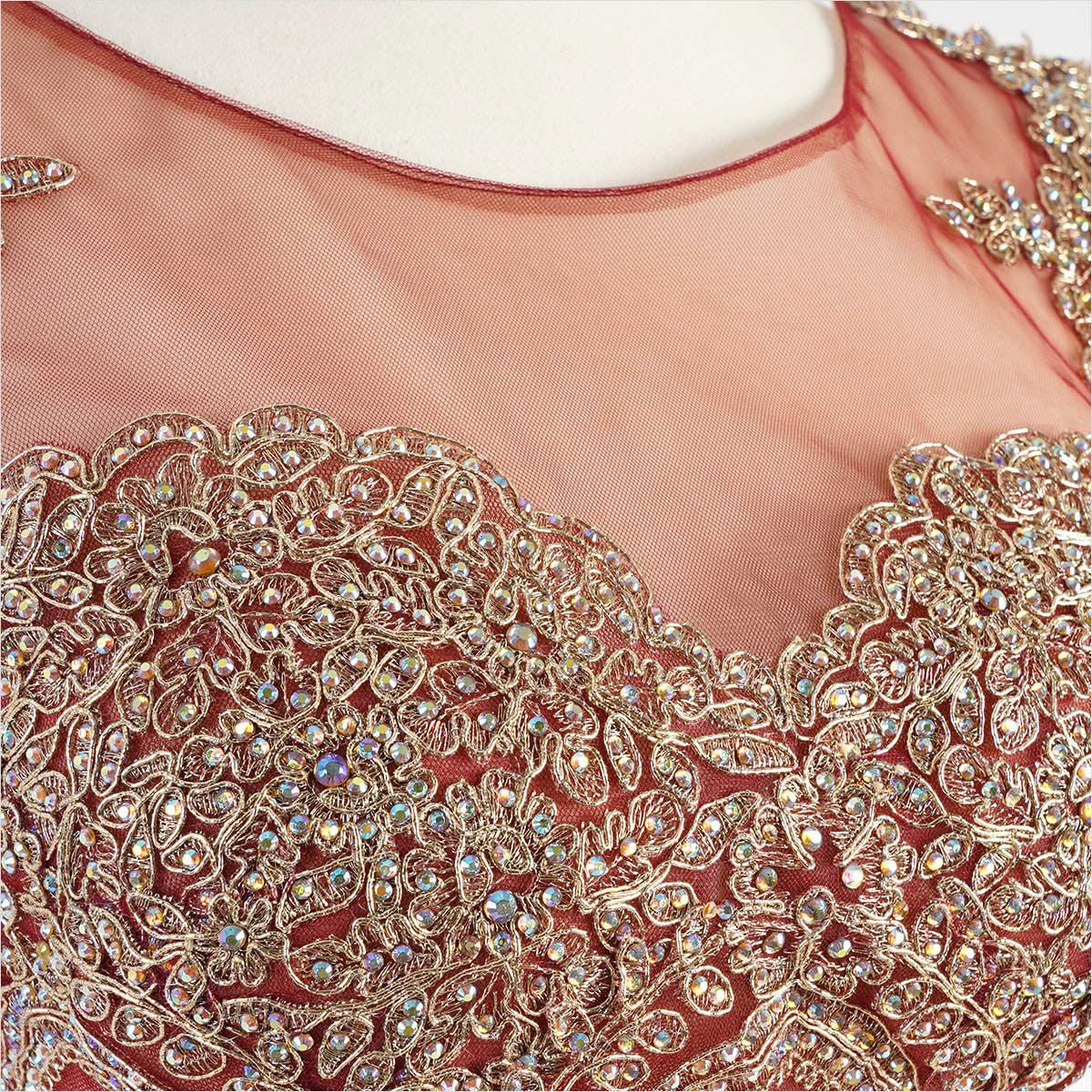 バーガンディー色 金糸刺繍のビクトリアマーメイドドレス FD-080290