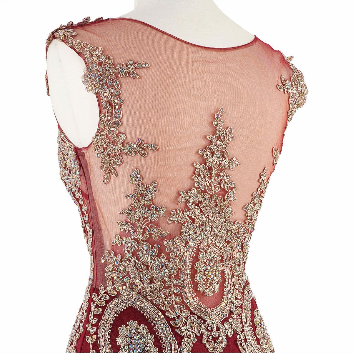 バーガンディー色 金糸刺繍のビクトリアマーメイドドレス FD-080290