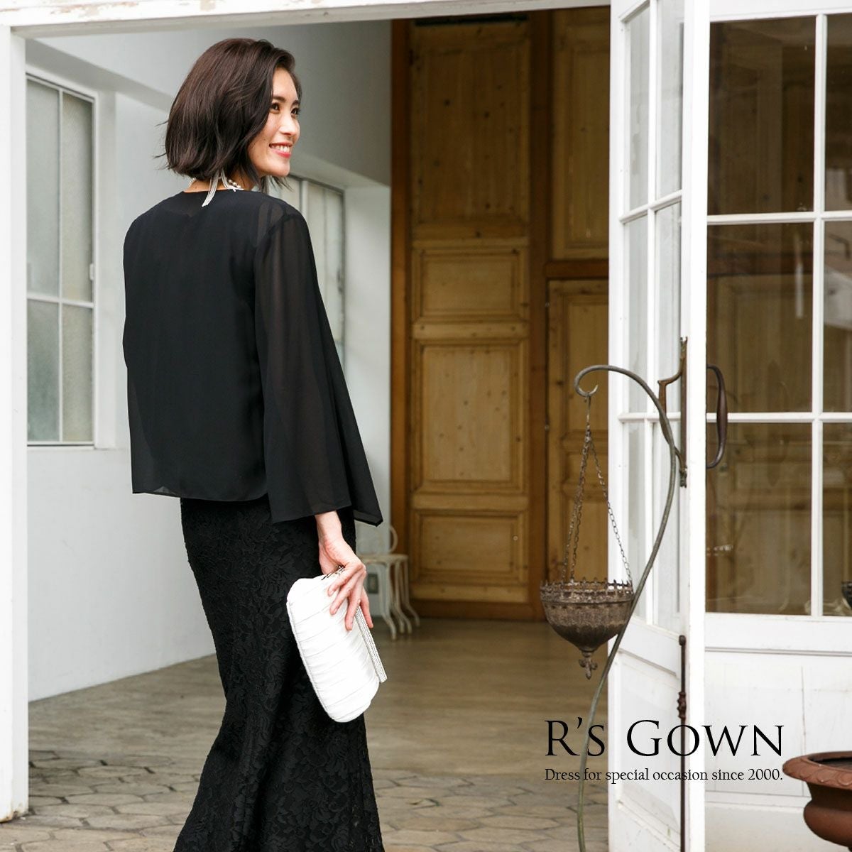 R's GOWN ブラック　アールズガウン　ロングドレス&ボレロ ブラウジングドレスとシフォンボレロのセット FD-050105-set